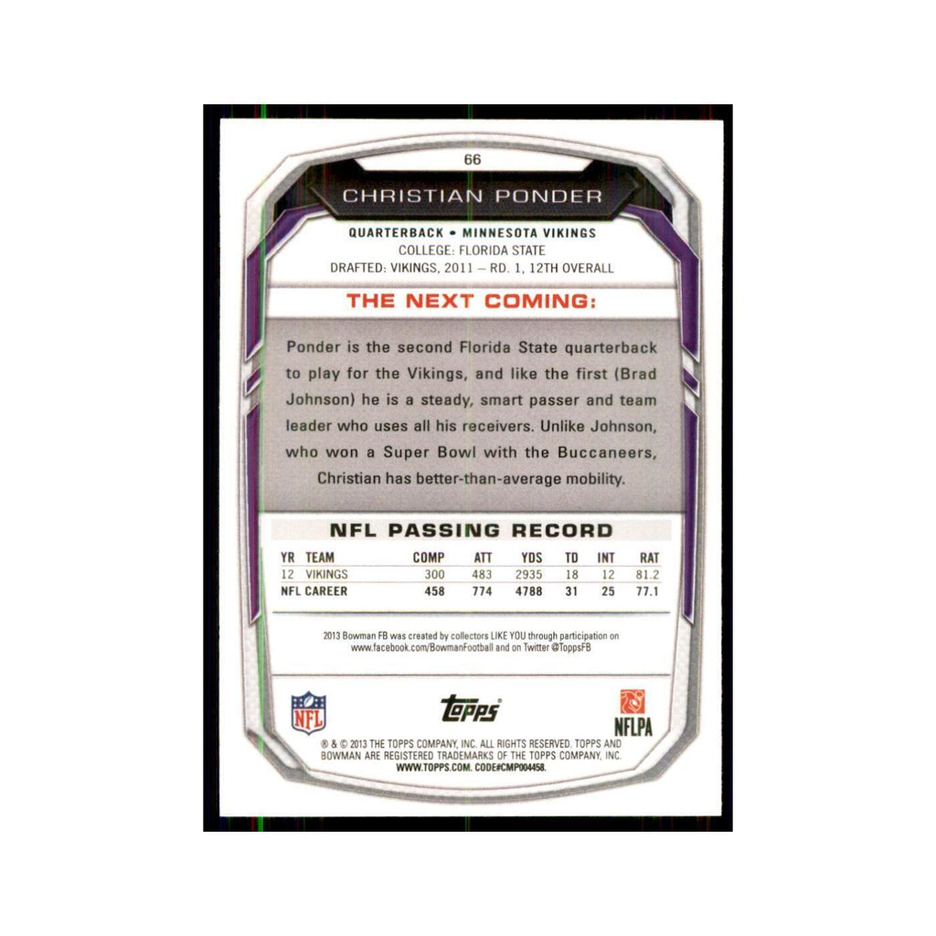2013 Bowman Christian Ponder #66