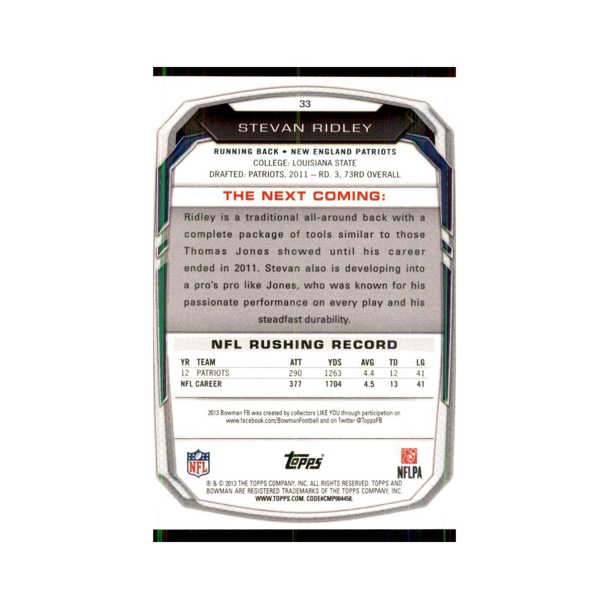 2013 Bowman Stevan Ridley #33
