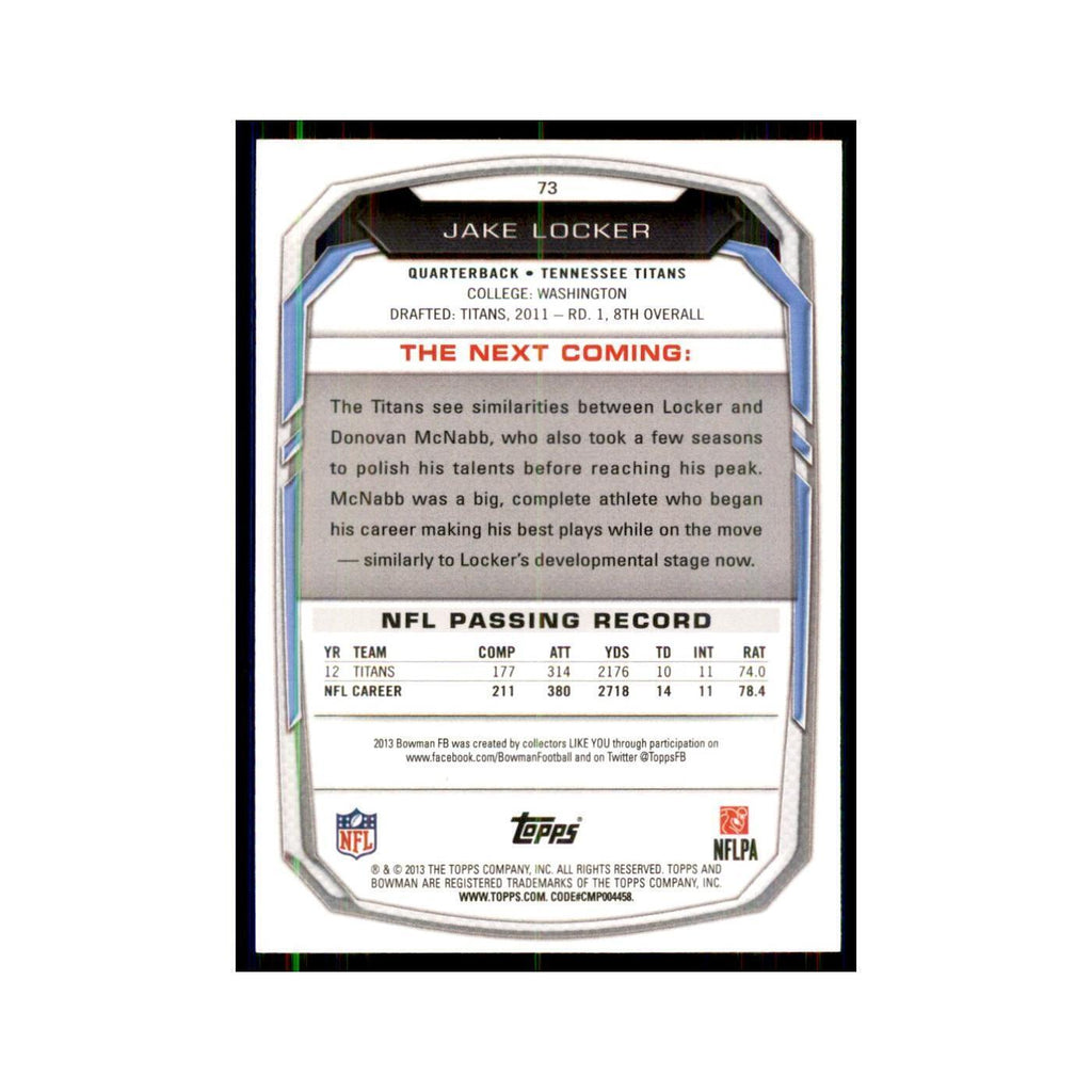 2013 Bowman Jake Locker Football Cards #73