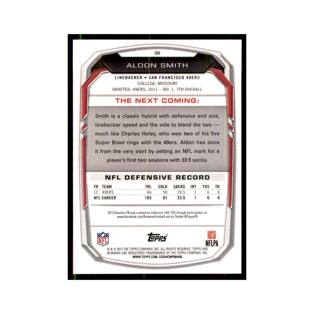2013 Bowman Aldon Smith Football Cards #98