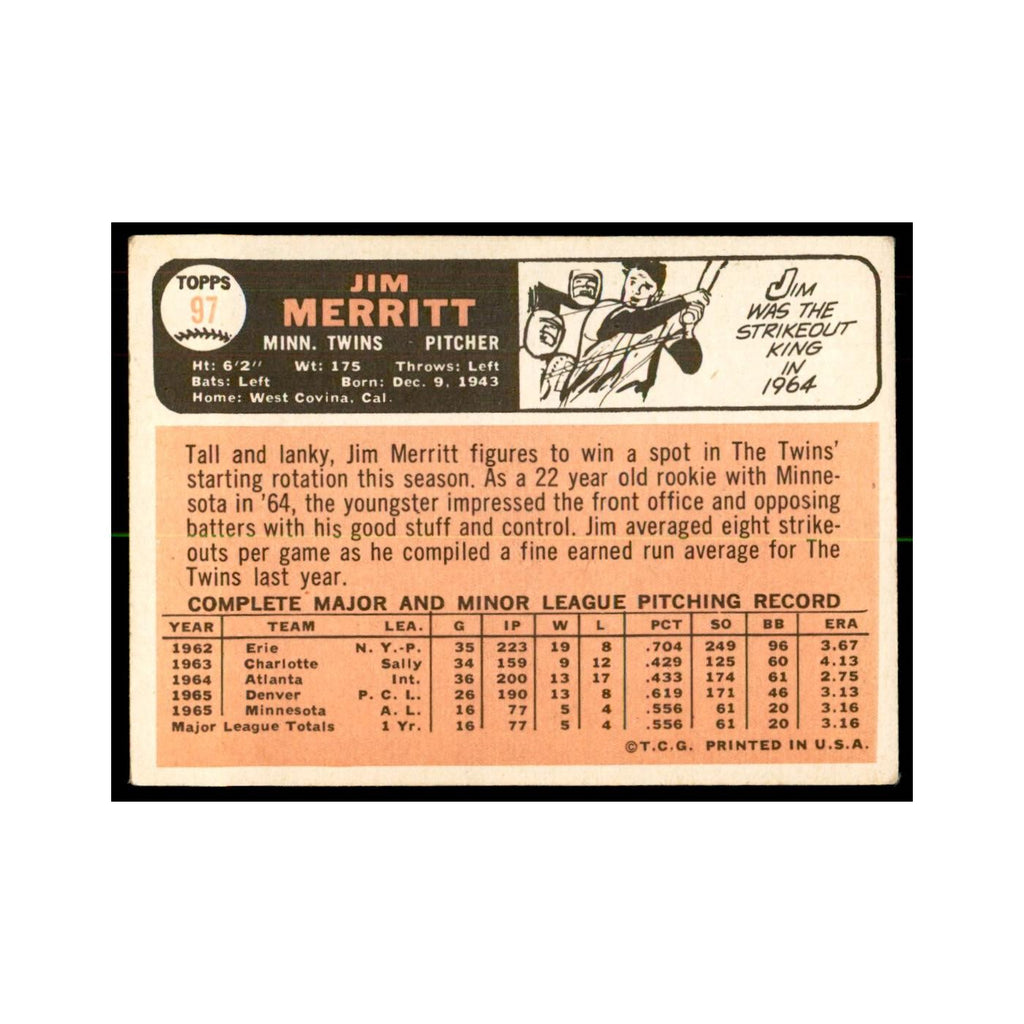 1966 Topps (damaged) Jim Merritt Baseball Cards #97