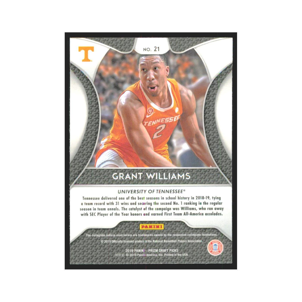 2019 Panini Prizm Draft Grant Williams RC Tennessee Volunteers #21