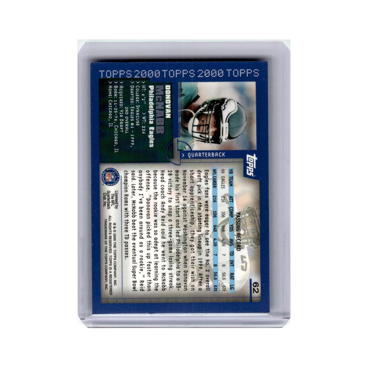 Donovan McNabb 2000 Topps #62 Philadelphia Eagles Football Card NM