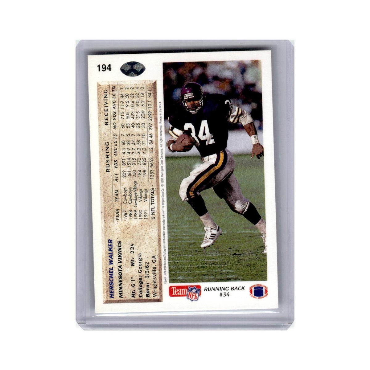 Herschel Walker 1992 Upper Deck #194 Minnesota Vikings Football Card NM