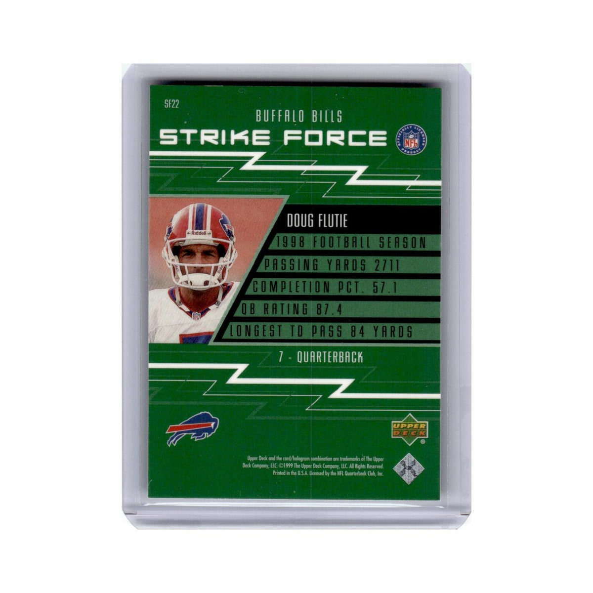 Doug Flutie 1999 Upper Deck Strike Force #SF22 Buffalo Bills Football Card NM