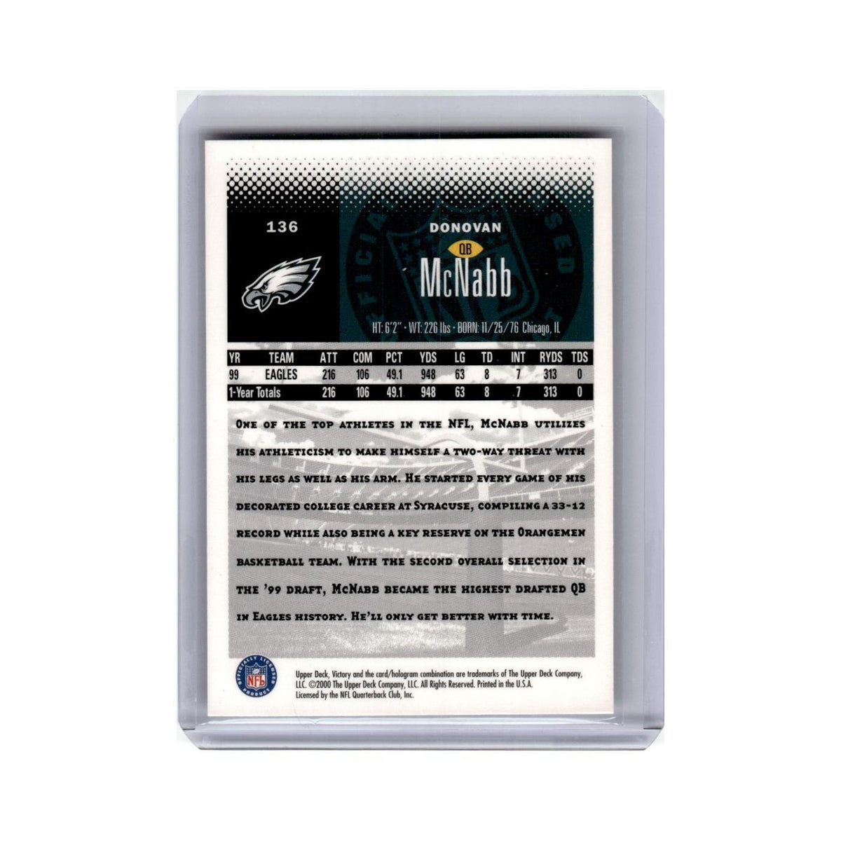Donovan McNabb 2000 Upper Deck Victory #136 Philadelphia Eagles Football Card NM