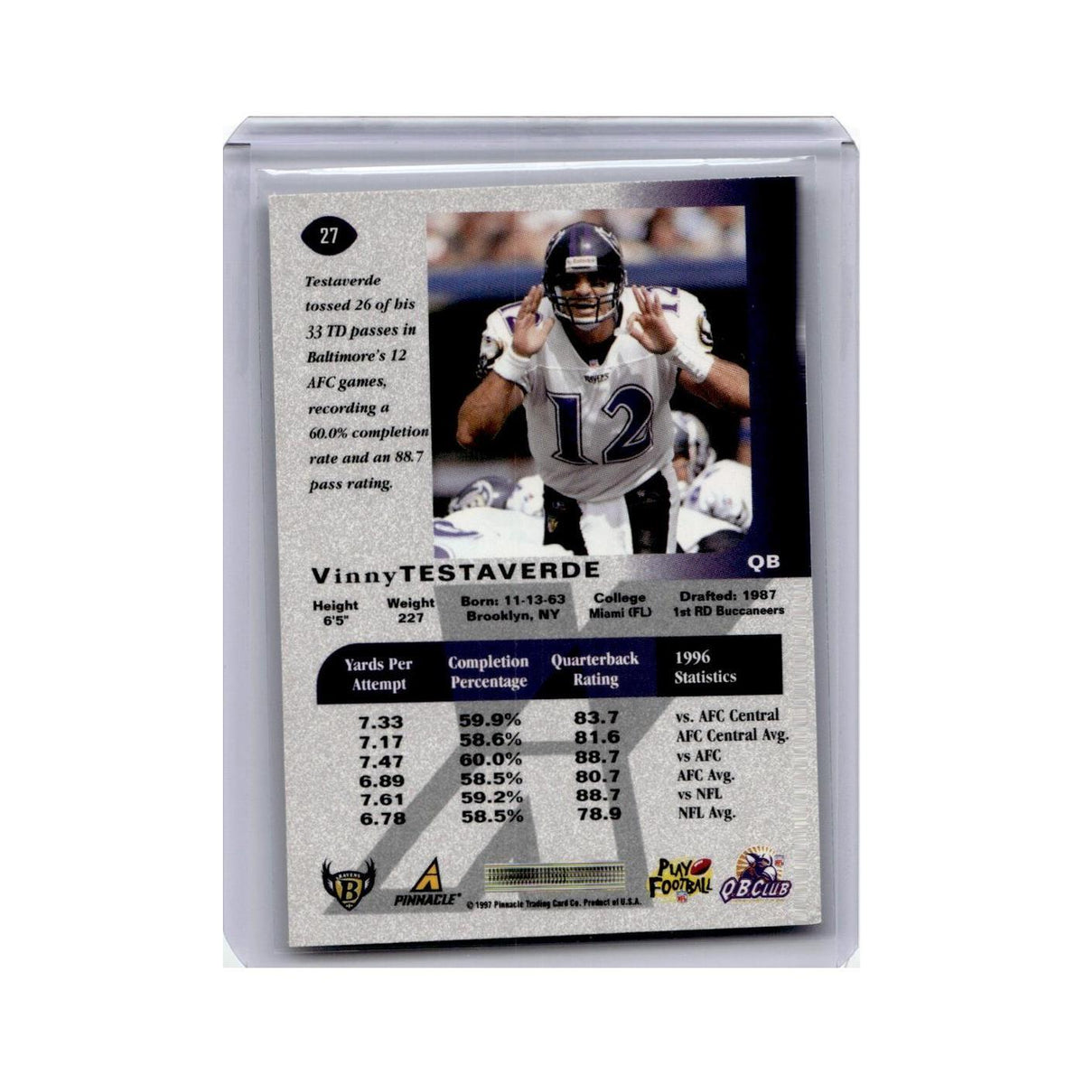 Vinny Testaverde 1997 Pinnacle X-Press #27 Baltimore Ravens Football Card NM