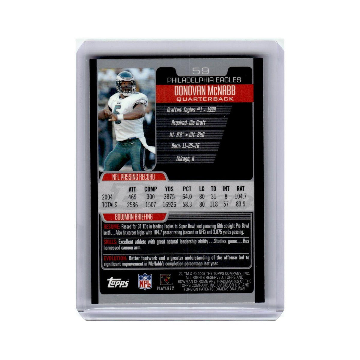 Donovan McNabb 2005 Bowman Chrome #59 Philadelphia Eagles Football Card NM