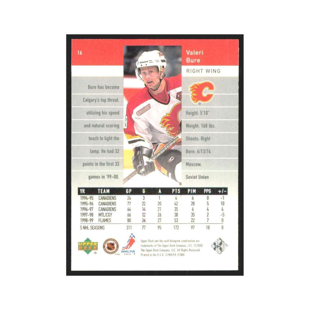 Valeri Bure 1999 Upper Deck Black Diamond #14 Calgary Flames Hockey Card NM
