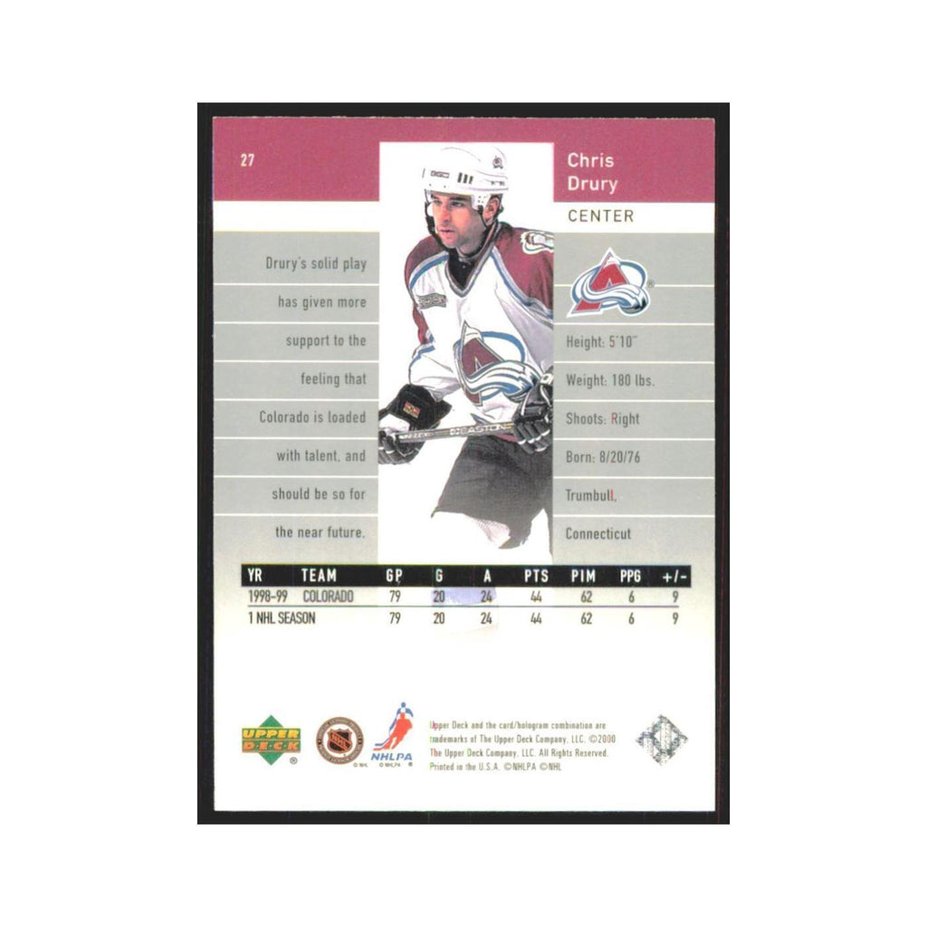 Chris Drury 1999 Upper Deck Black Diamond #27 Colorado Avalanche Hockey Card NM
