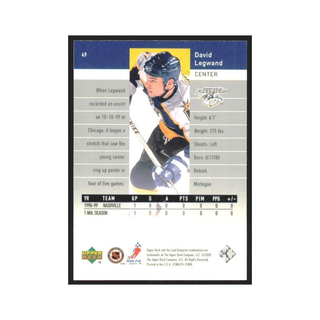 David Legwand 1999 Upper Deck Black Diamond #49 Nashville Predators NM