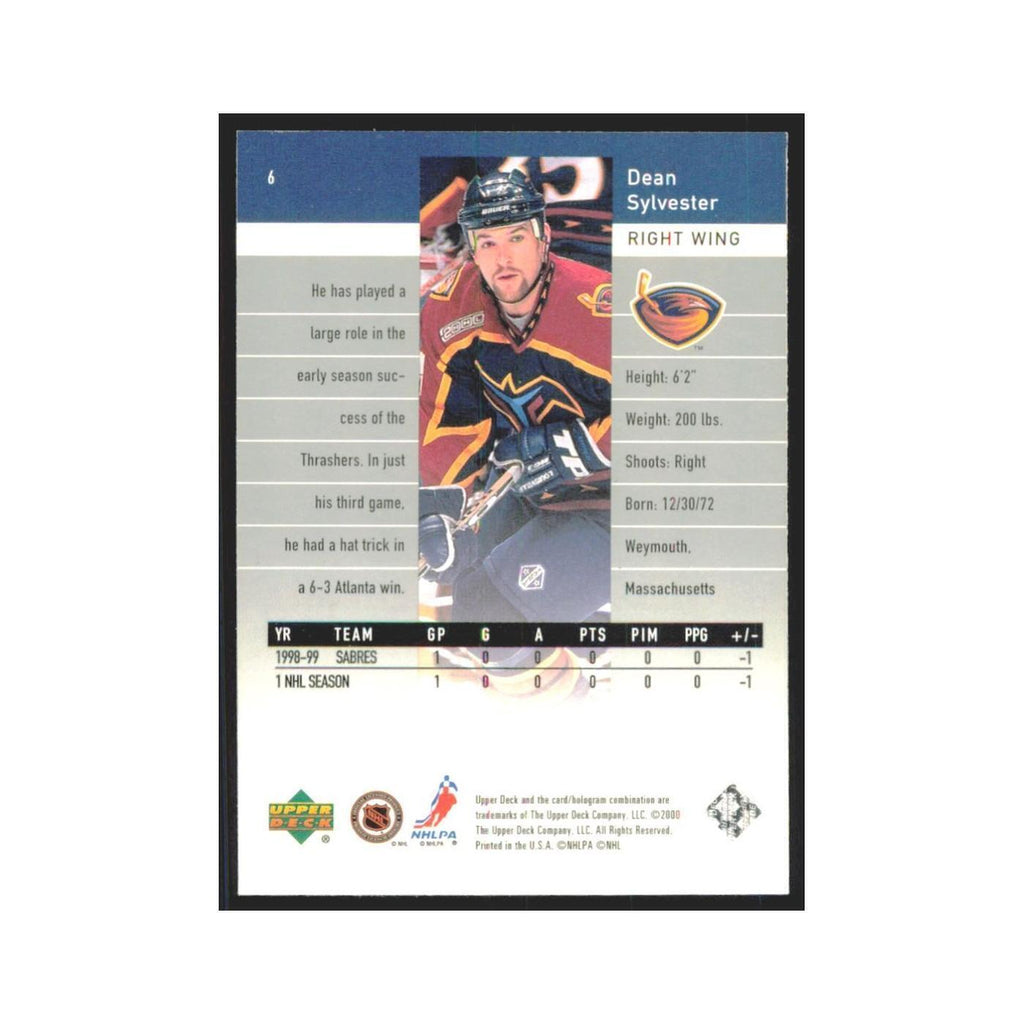 Dean Sylvester 1999 Upper Deck Black Diamond #6 Atlanta Thrashers Hockey Card NM