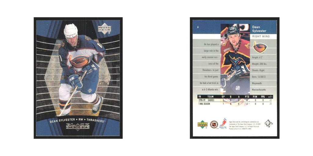 Dean Sylvester 1999 Upper Deck Black Diamond #6 Atlanta Thrashers Hockey Card NM