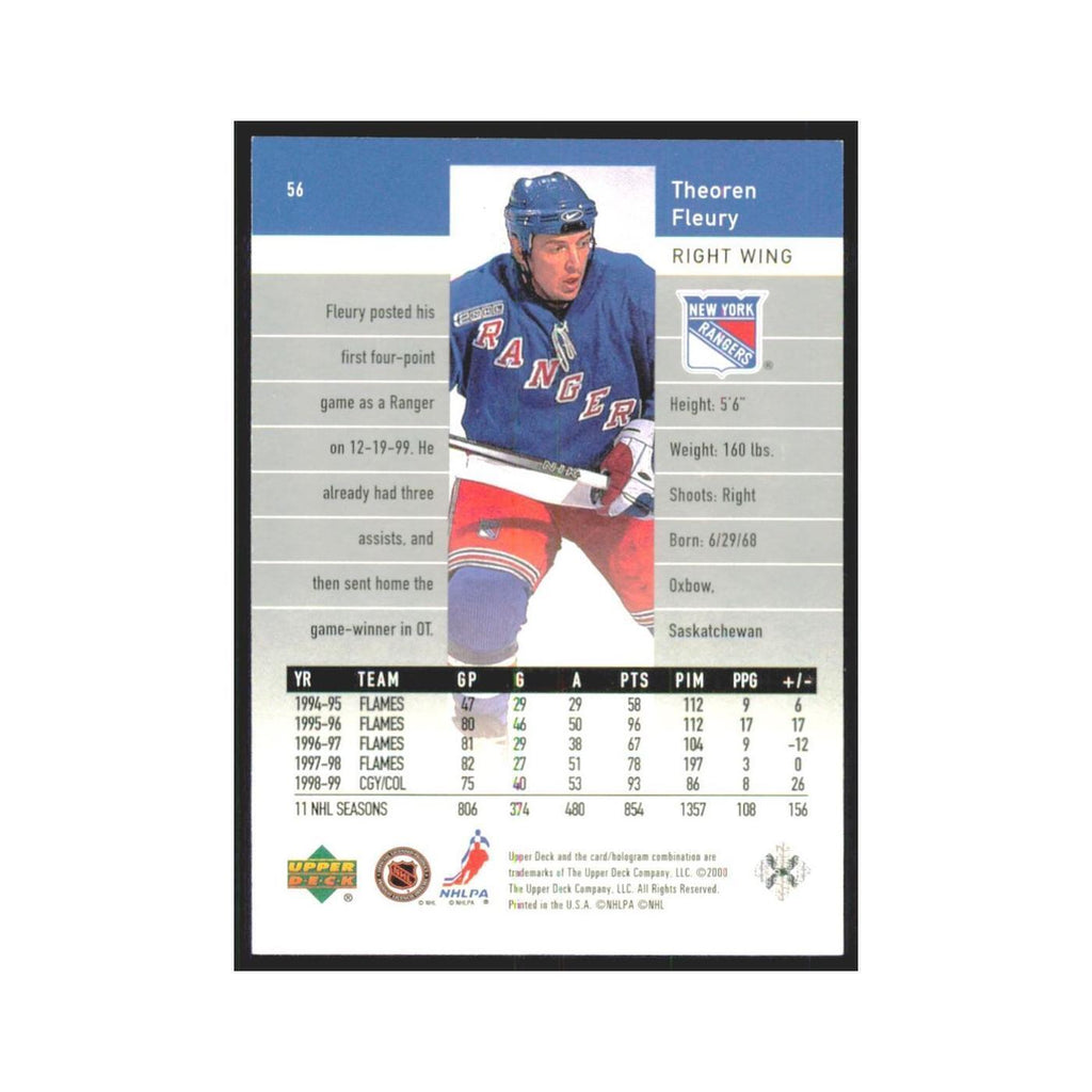 Theo Fleury 1999 Upper Deck Black Diamond #56 New York Rangers Hockey Card NM