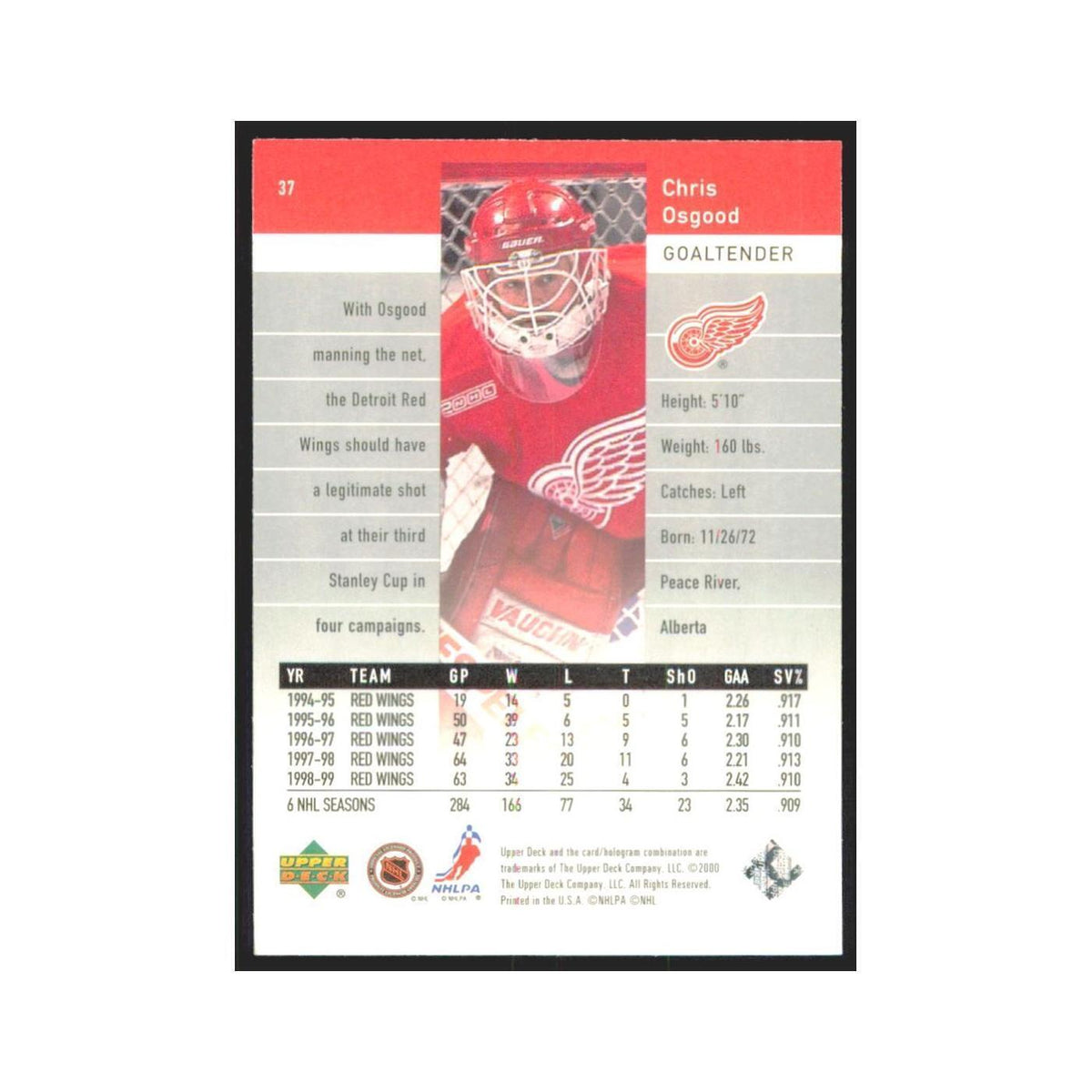 Chris Osgood 1999 Upper Deck Black Diamond #37 Detroit Red Wings Hockey Card NM