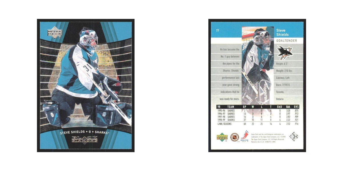 Steve Shields 1999 Upper Deck Black Diamond #77 San Jose Sharks Hockey Card NM