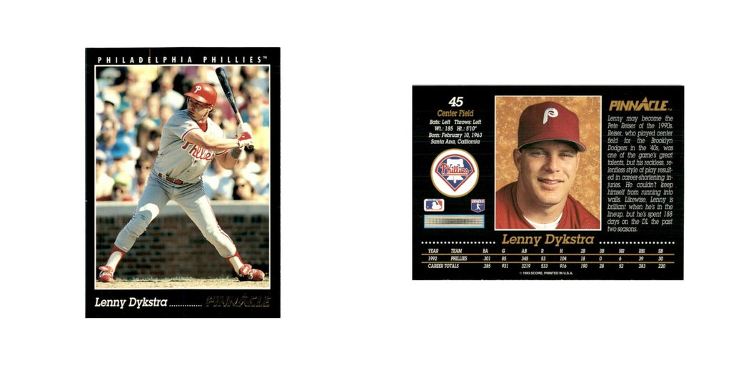 Lenny Dykstra 1993 Pinnacle #45 Philadelphia Phillies Baseball Card NM