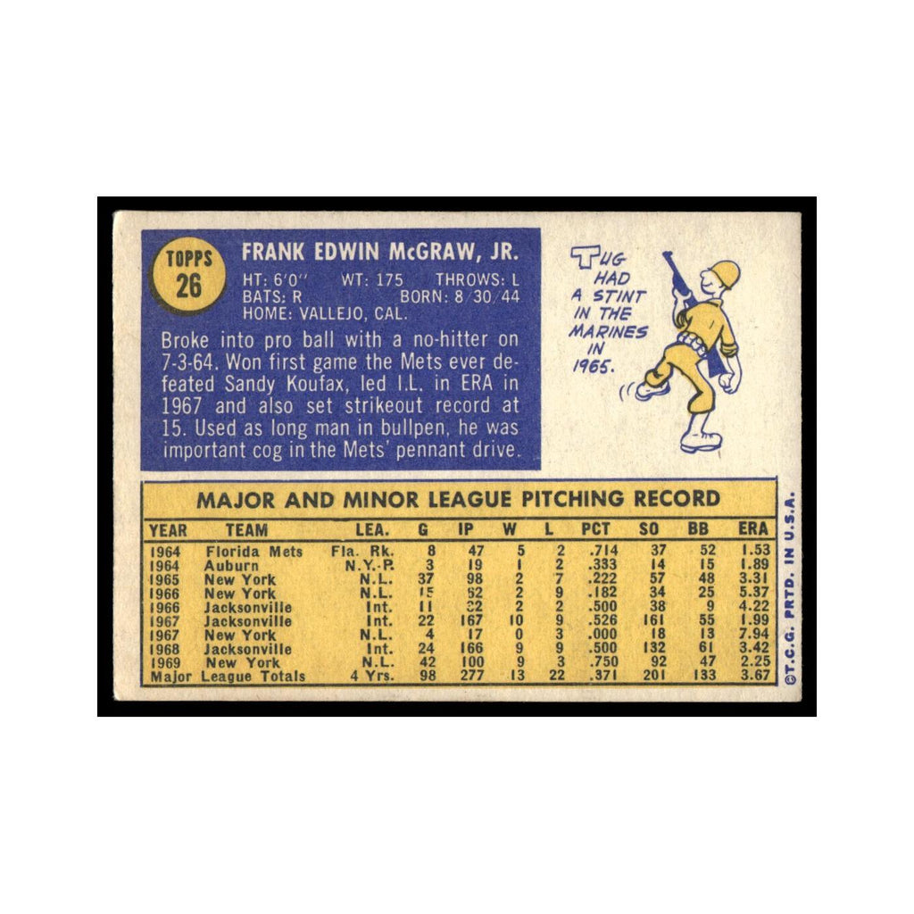 1970 Topps Baseball Card (Damaged) Tug McGraw Mets #26