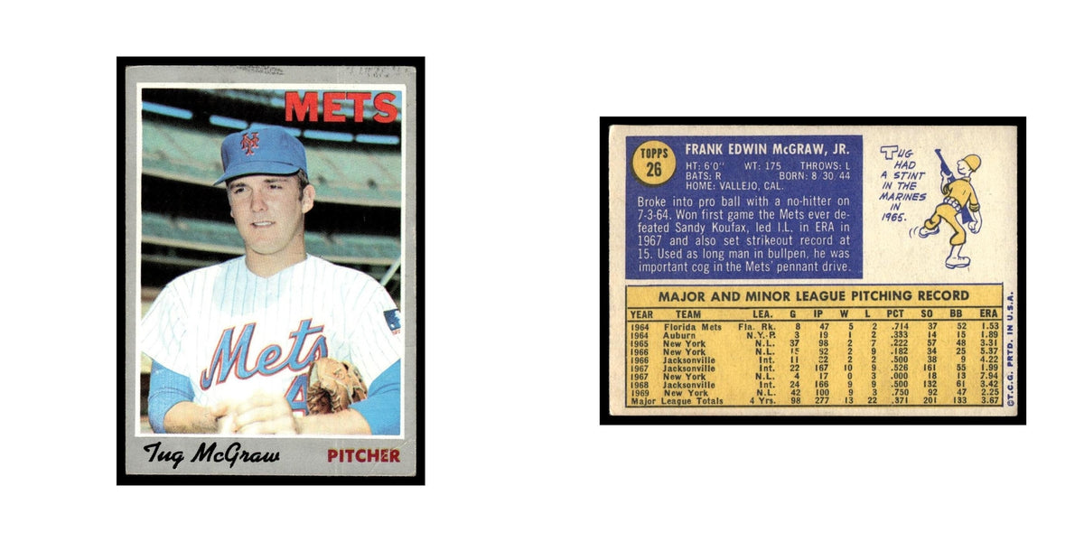 1970 Topps Baseball Card (Damaged) Tug McGraw Mets #26