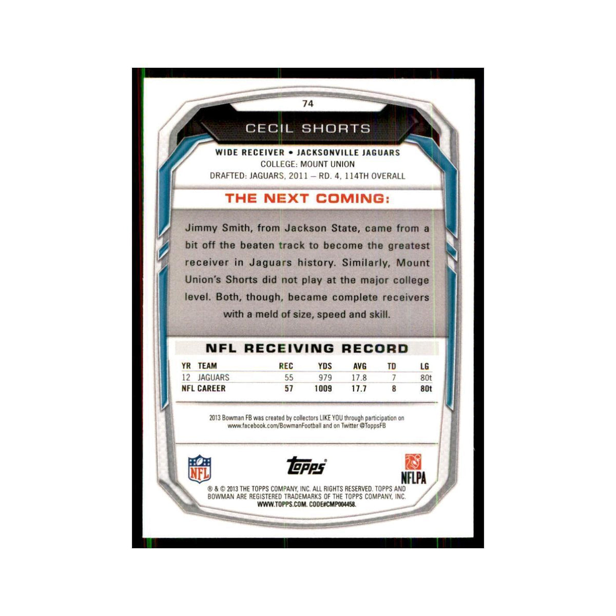 2013 Bowman Foil Cecil Shorts III #74