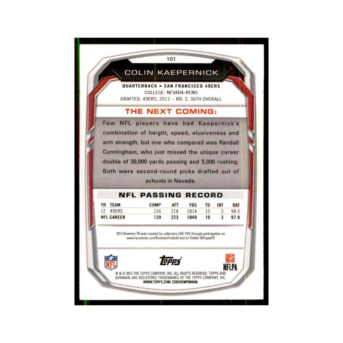 2013 Bowman Foil Colin Kaepernick #101