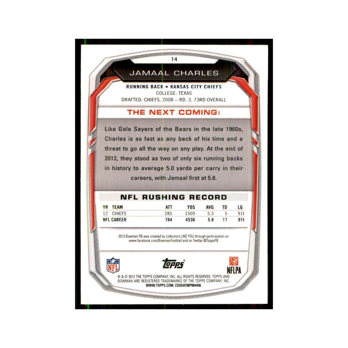 2013 Bowman Foil Jamaal Charles #14