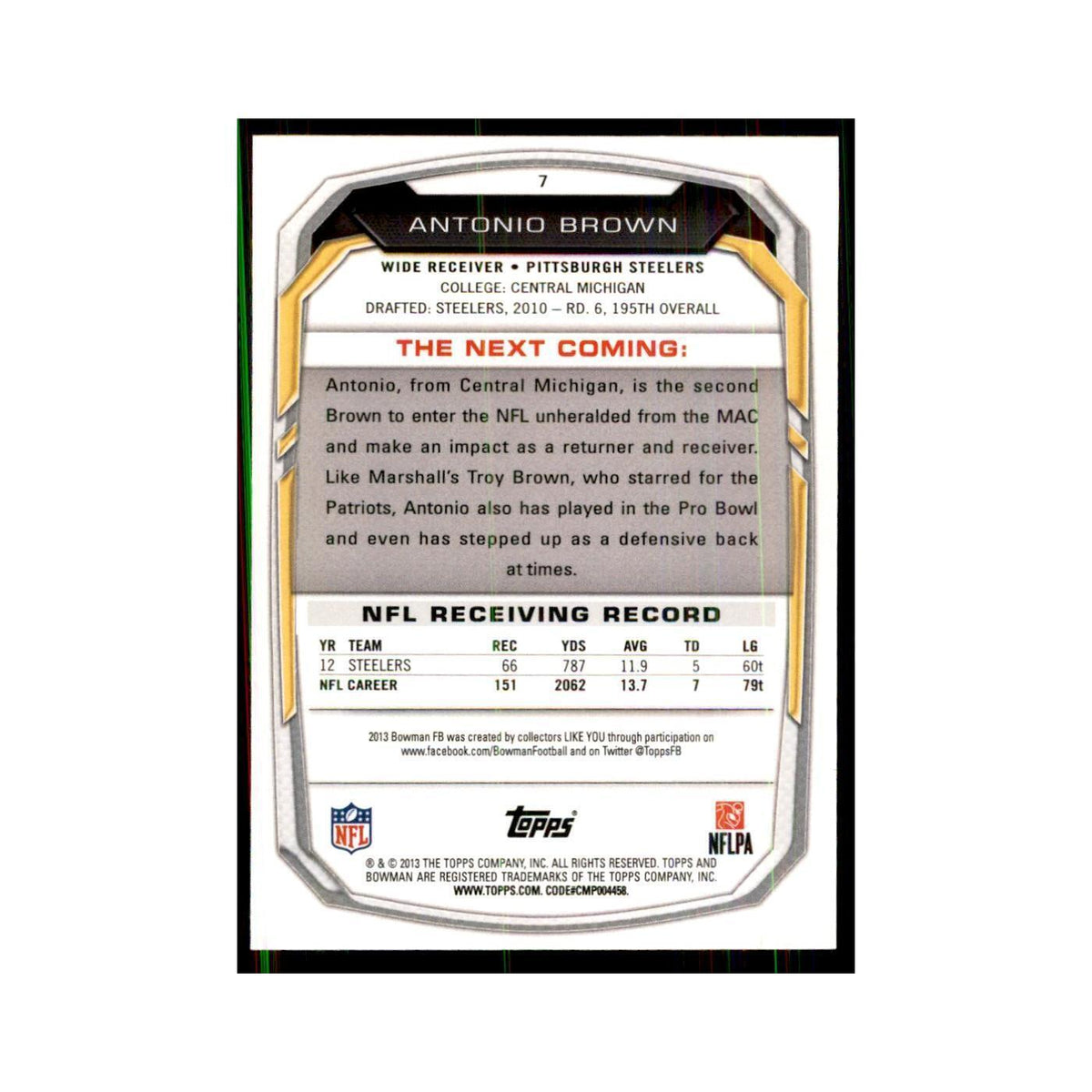 2013 Bowman Foil Antonio Brown #7