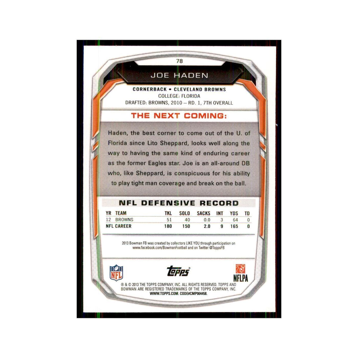 2013 Bowman Foil Joe Haden Football Cards #78