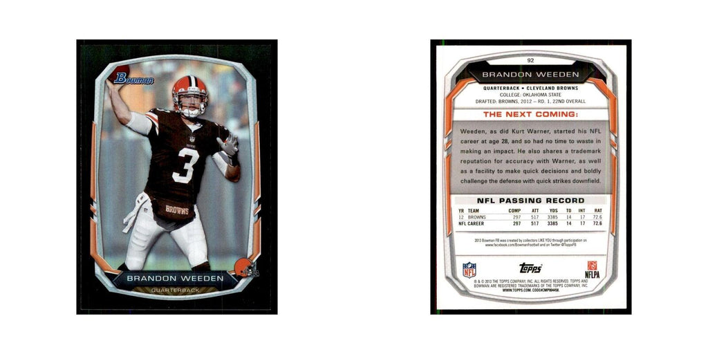2013 Bowman Foil Brandon Weeden Football Cards #92