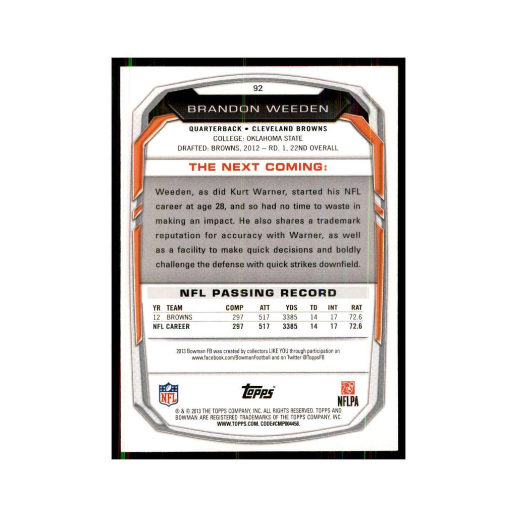 2013 Bowman Foil Brandon Weeden #92
