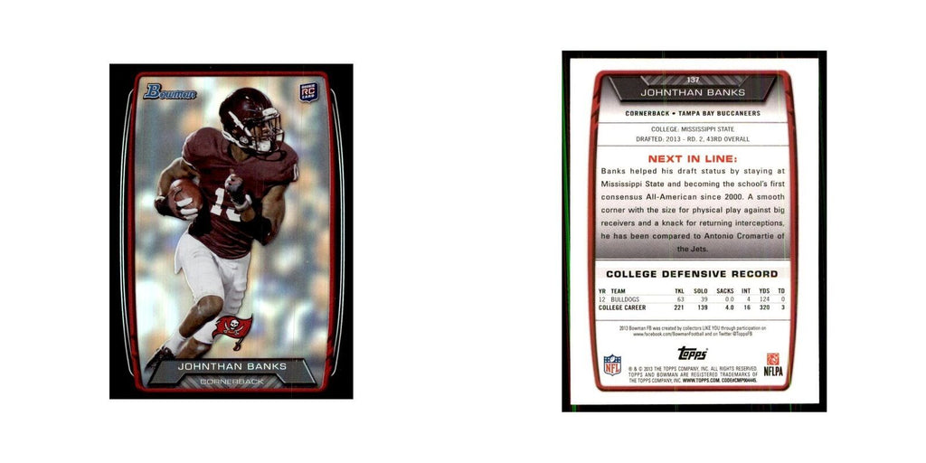 2013 Bowman Foil Johnthan Banks Football Cards #137