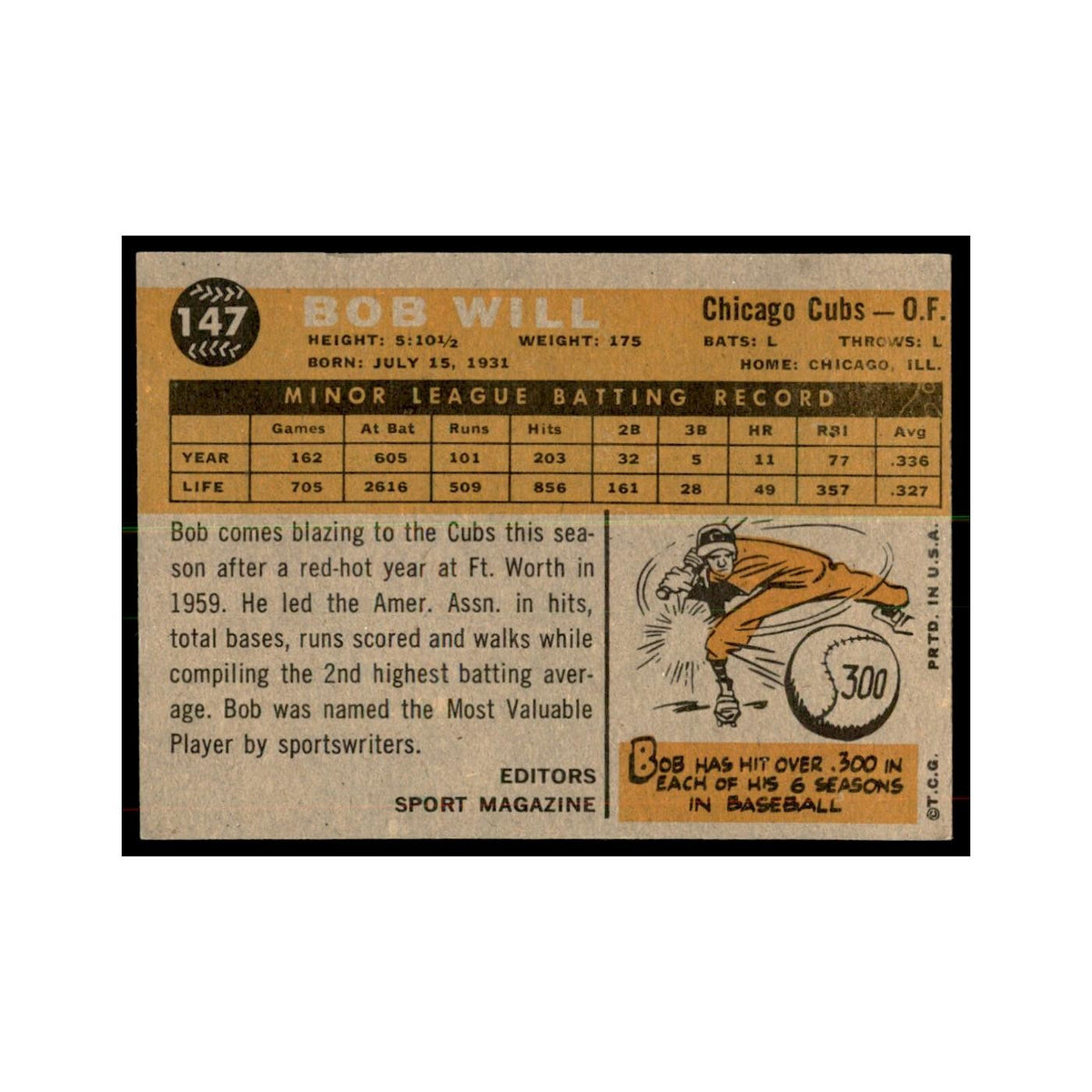 1960 Topps Bob Will RC Baseball Cards #147