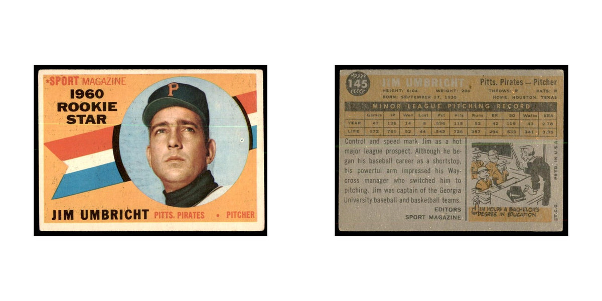 1960 Topps Jim Umbricht RC Baseball Cards #145