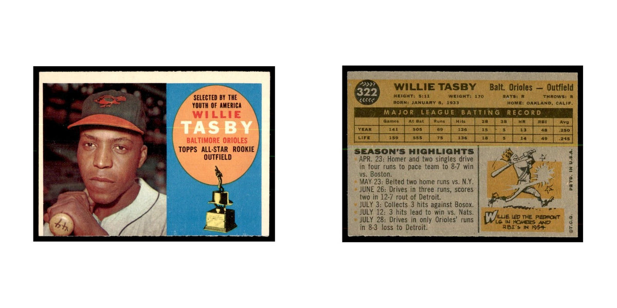 1960 Topps Willie Tasby RC Baseball Cards #322