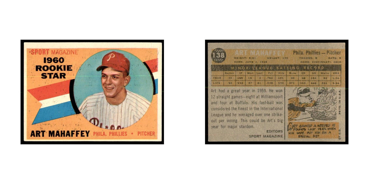 1960 Topps Art Mahaffey RC Baseball Cards #138