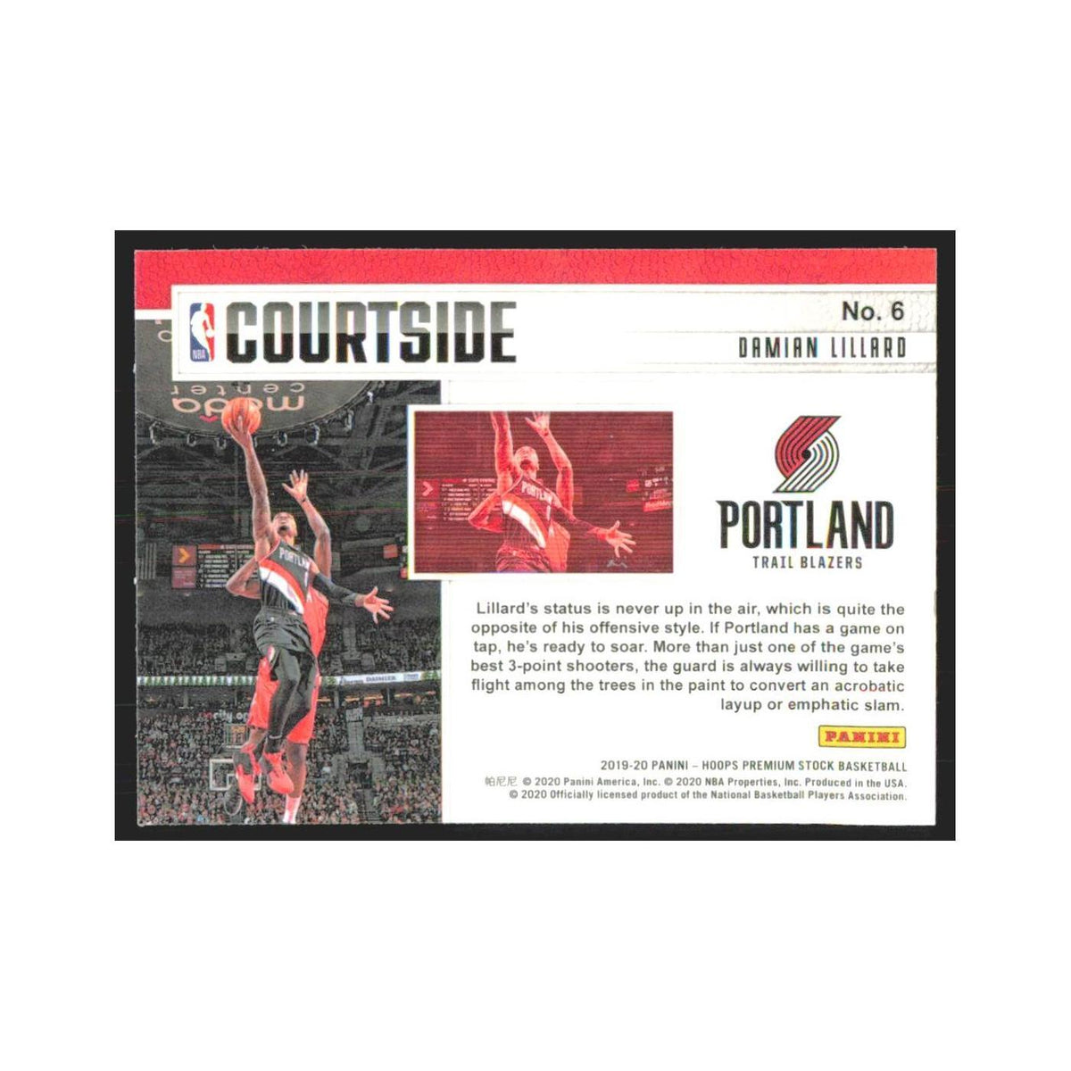 2019 NBA Hoops Premium Stock Damian Lillard Blazers #6