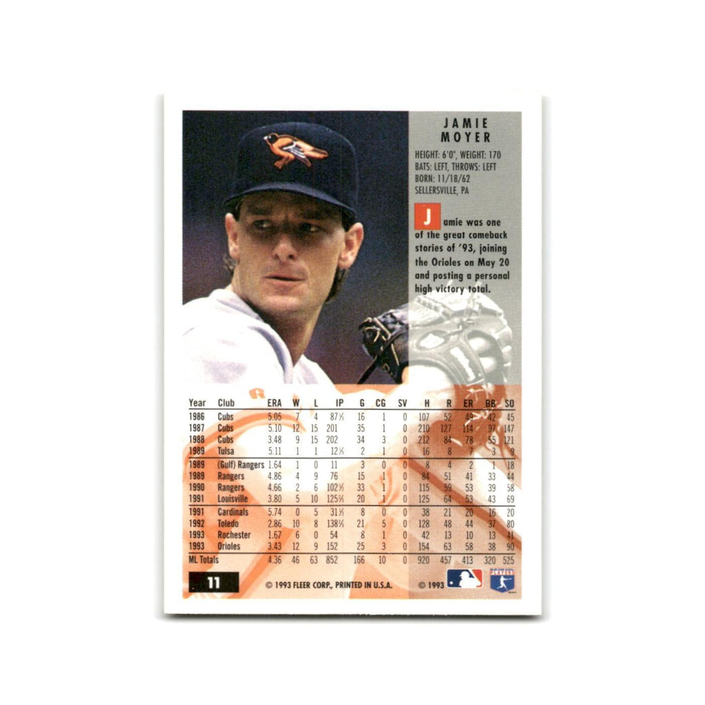 Jamie Moyer 1994 Fleer #11 Baltimore Orioles Baseball Card NM