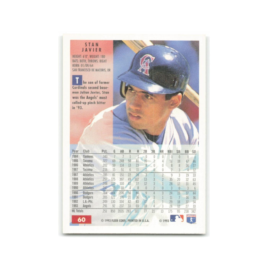 Stan Javier 1994 Fleer #60 California Angels Baseball Card NM