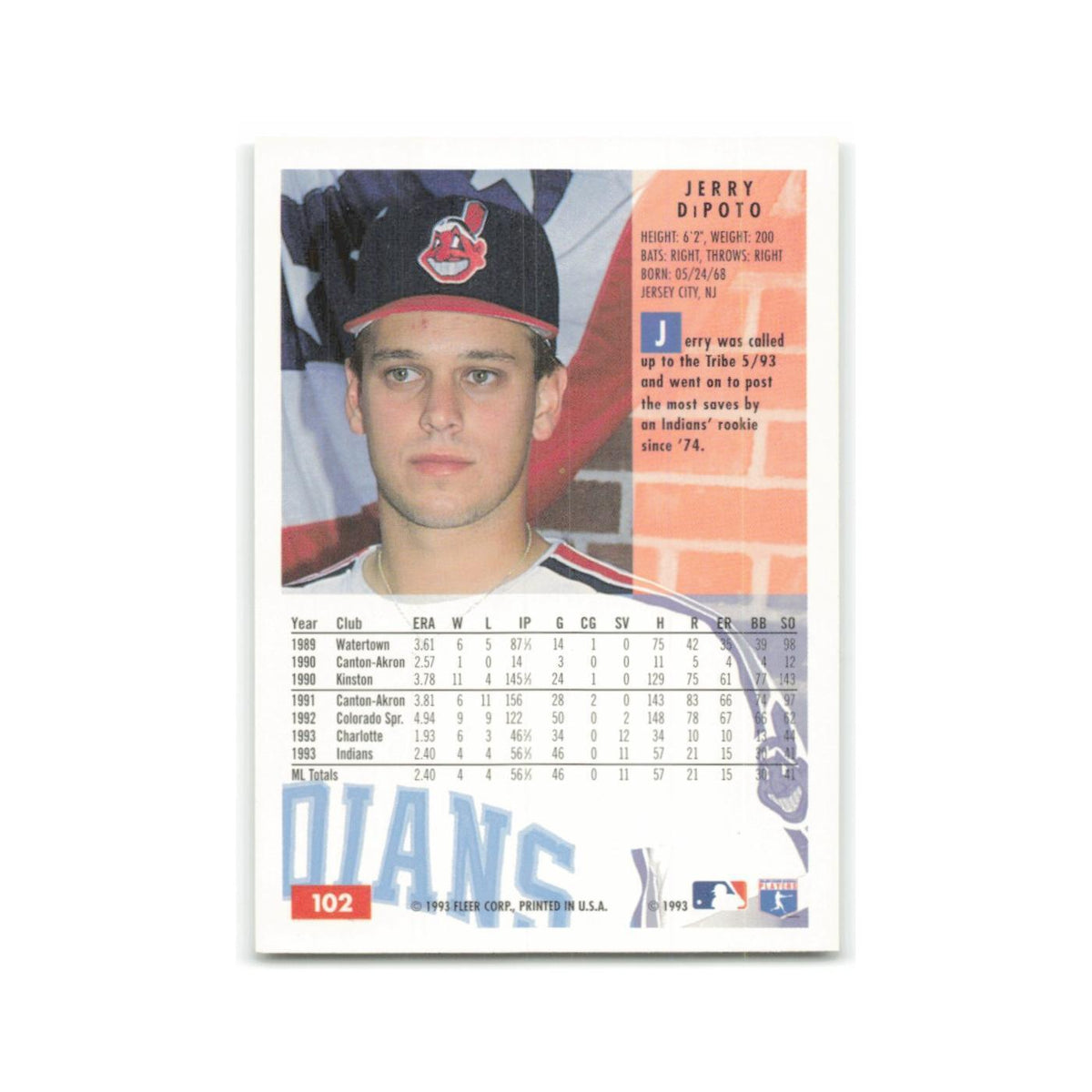 Jerry DiPoto 1994 Fleer #102 Cleveland Indians Baseball Card NM