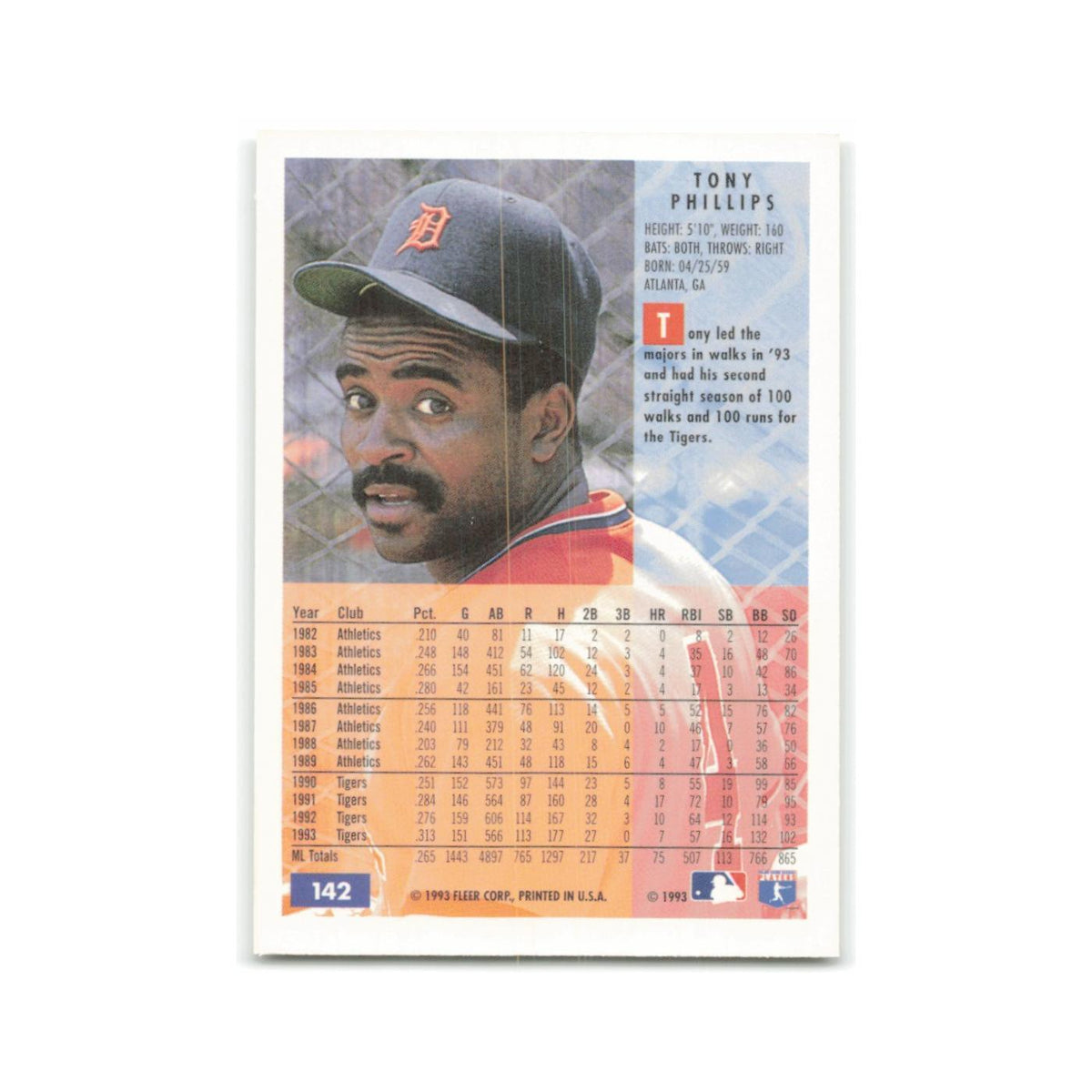 Tony Phillips 1994 Fleer #142 Detroit Tigers Baseball Card NM
