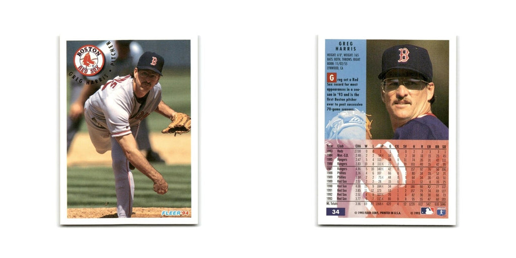 Greg Harris 1994 Fleer #34 Boston Red Sox Baseball Card NM