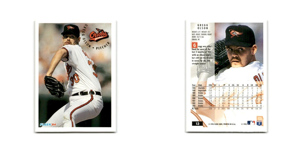 Gregg Olson 1994 Fleer #13 Baltimore Orioles Baseball Card NM
