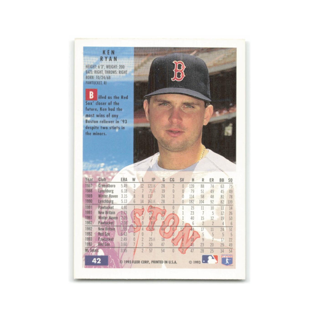 Ken Ryan 1994 Fleer #42 Boston Red Sox Baseball Card NM