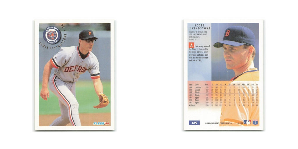 Scott Livingstone 1994 Fleer #139 Detroit Tigers Baseball Card NM