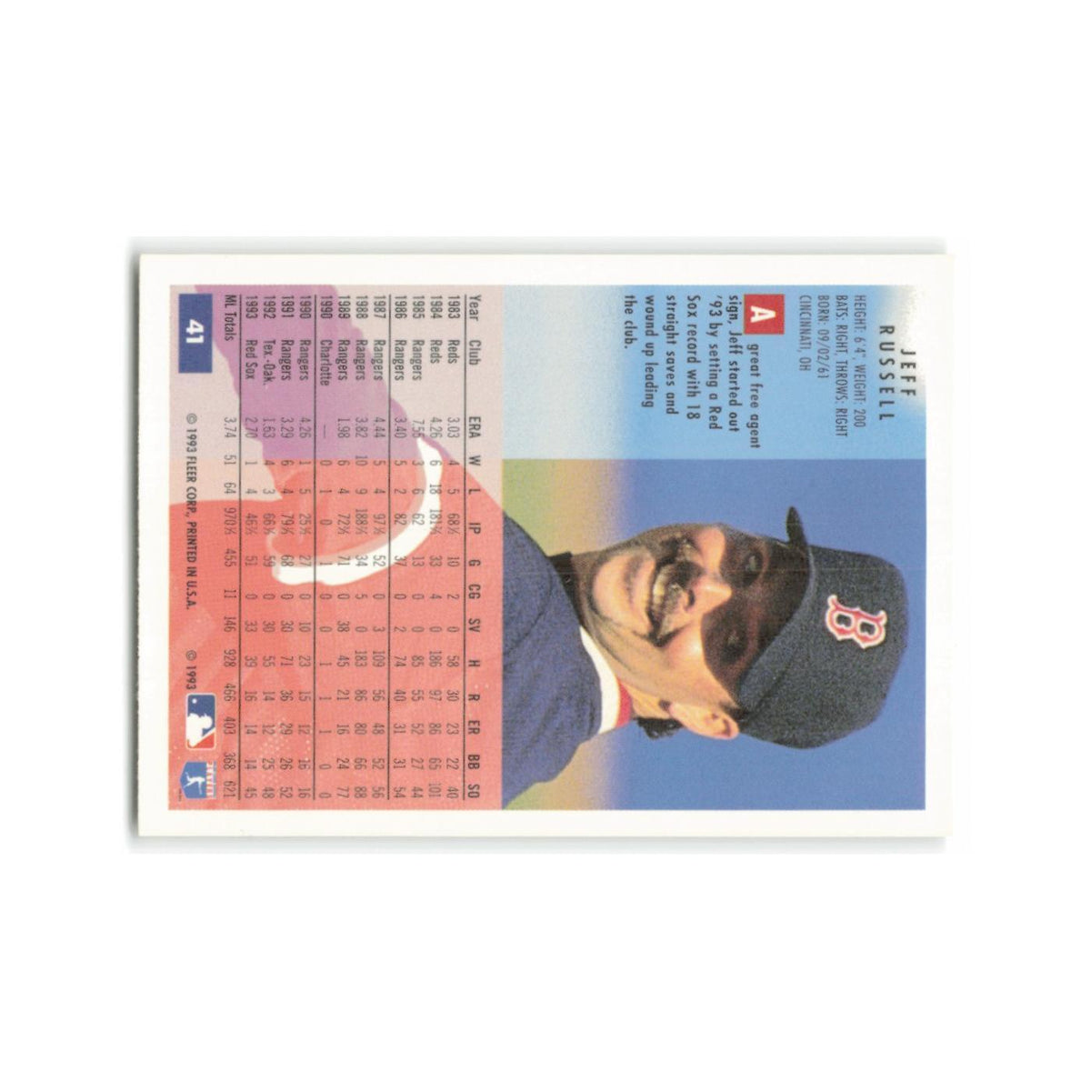 Jeff Russell 1994 Fleer #41 Boston Red Sox Baseball Card NM