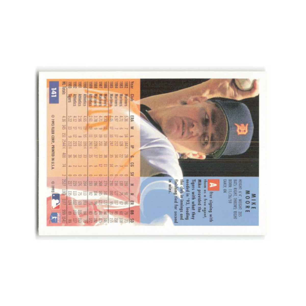 Mike Moore 1994 Fleer #141 Detroit Tigers Baseball Card NM