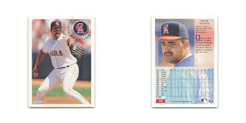 Julio Valera 1994 Fleer #72 California Angels Baseball Card NM