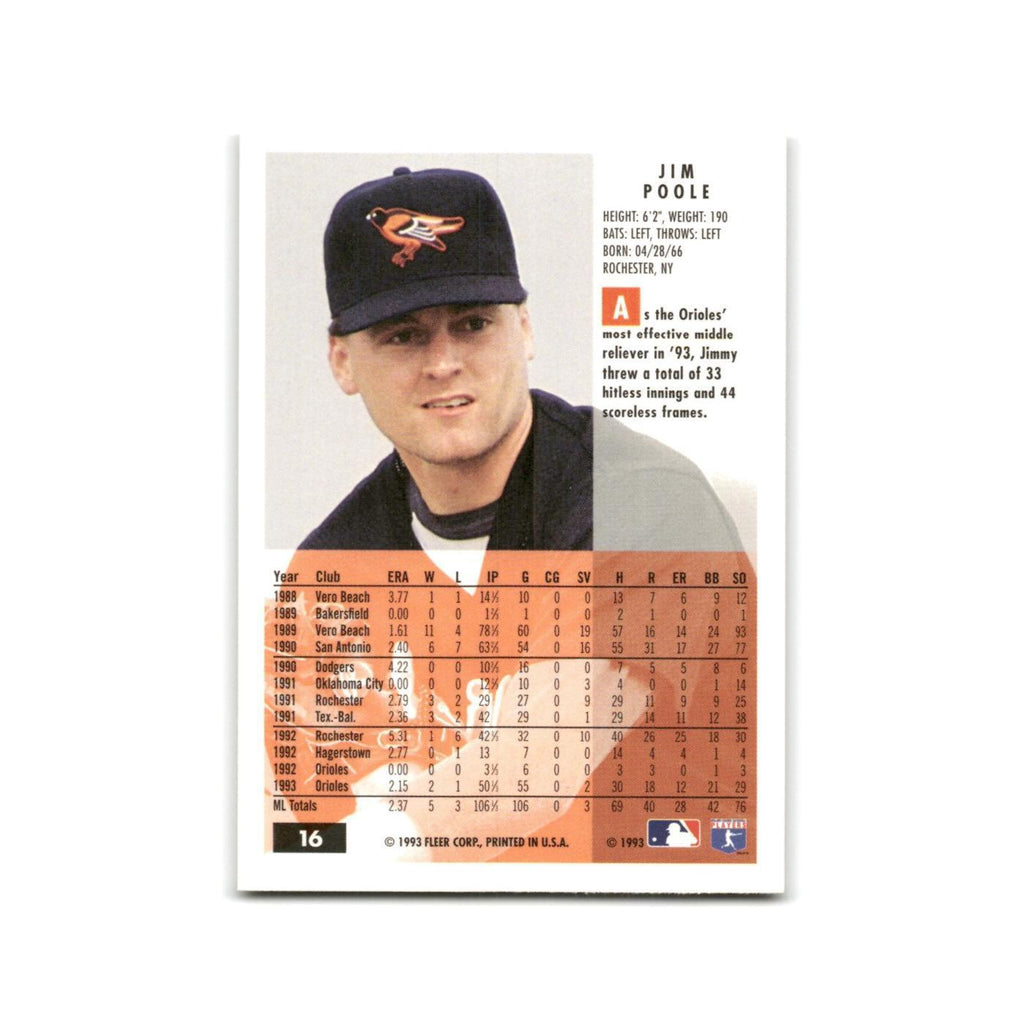 Jim Poole 1994 Fleer #16 Baltimore Orioles Baseball Card NM