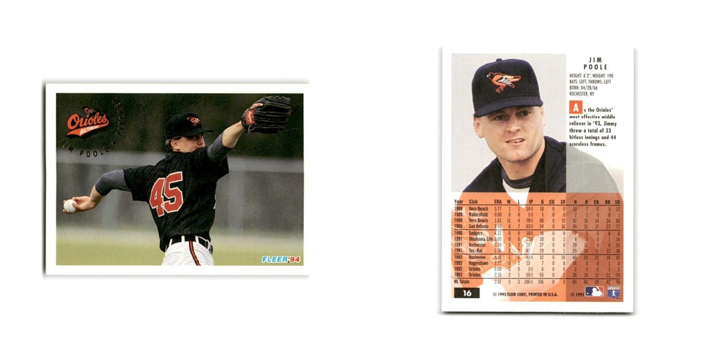 Jim Poole 1994 Fleer #16 Baltimore Orioles Baseball Card NM