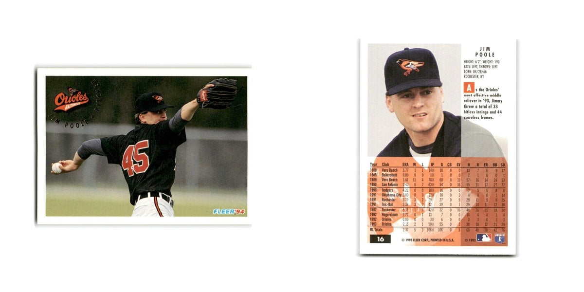 Jim Poole 1994 Fleer #16 Baltimore Orioles Baseball Card NM